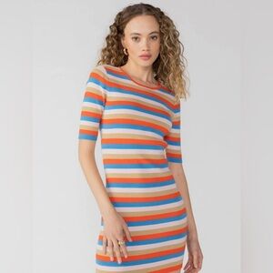 SANCTUARY Act natural Striped Knit Ribbed dress in pink orange and blue Sz L